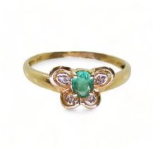 A 14k gold emerald and diamond accent butterfly shaped ring, P, weight 1.9gms Condition Report: