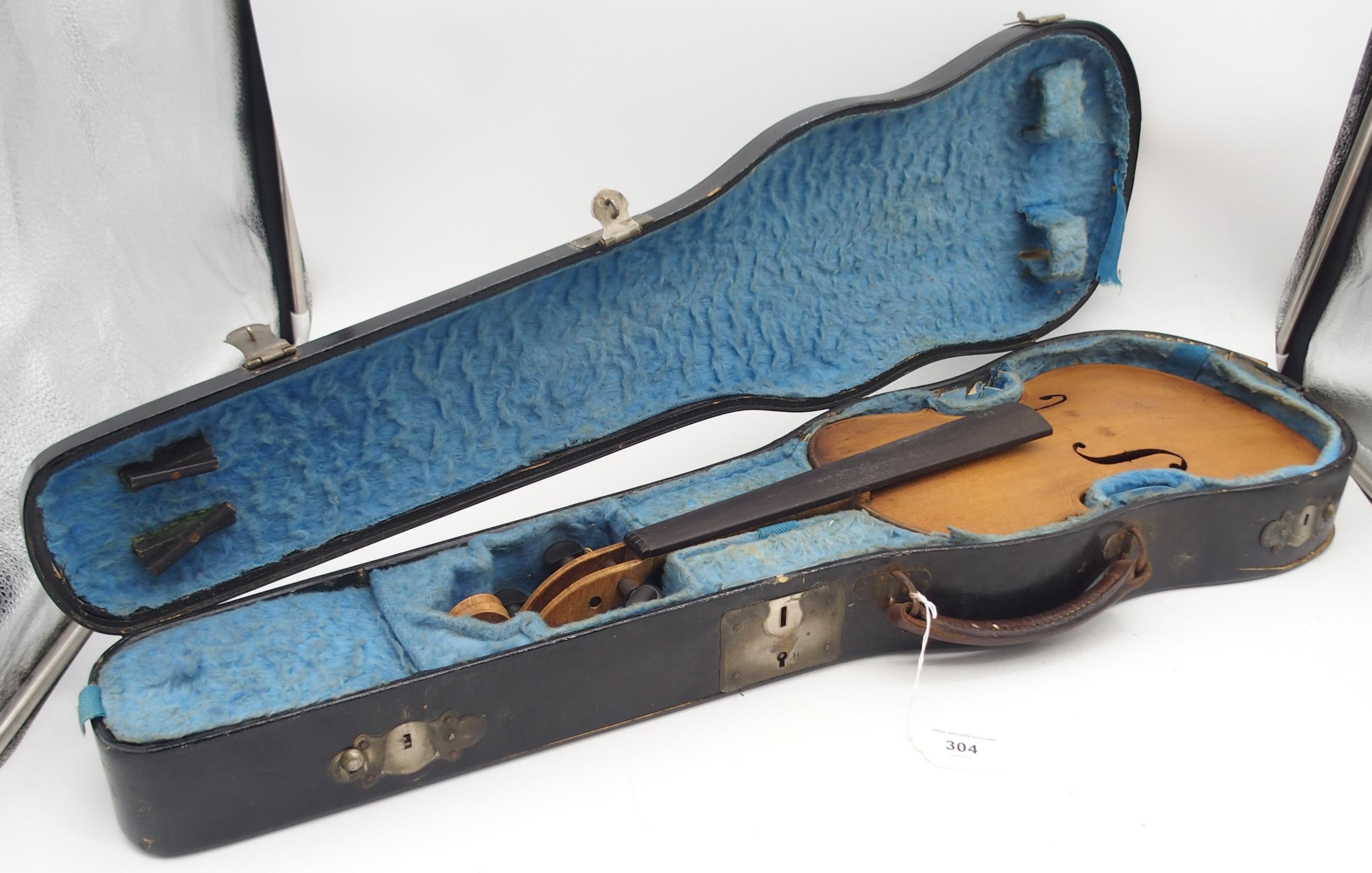 A two piece back violin 35.5cm with a violin case Condition Report:Available upon request - Image 9 of 9