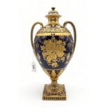 A Royal Crown Derby for Tiffany & Co, New York, large two handled urn and cover, the dark blue