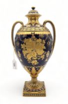 A Royal Crown Derby for Tiffany & Co, New York, large two handled urn and cover, the dark blue