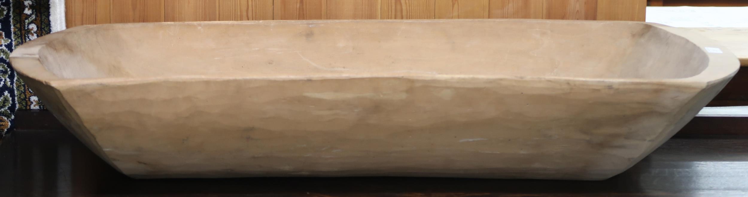 A 19th century shaped pine dough bin, 18cm high x 109cm wide x 45cm deep Condition Report: - Image 3 of 3