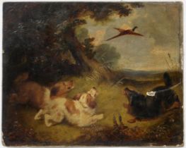 ATTRIBUTED TO JOHN MEARNS (BRITISH 19TH CENTURY)  DOGS AND PHEASANTS  Oil on board, 20 x 25cm