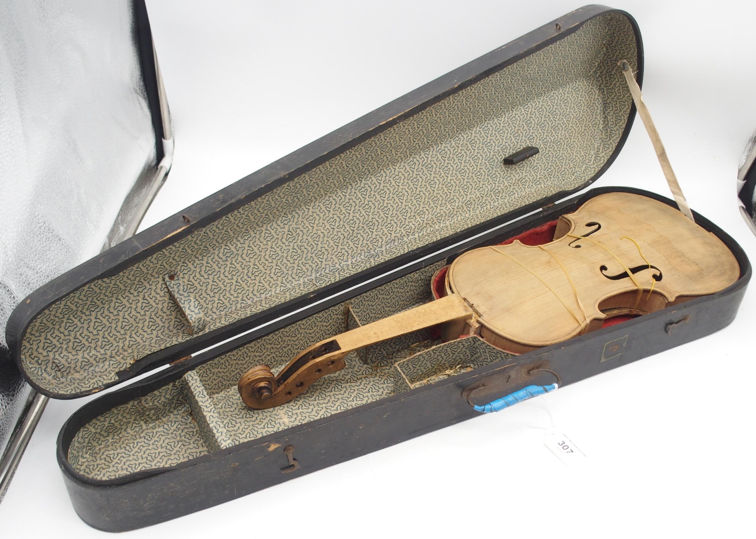 A two piece back violin 35cm with case Condition Report:Available upon request - Image 10 of 10