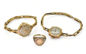 A 9ct gold Cyma ladies watch and strap with Birmingham hallmarks for 1950, weight without