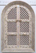 A lot comprising a middle eastern style window with pair of fretwork doors, 91cm high x 61cm wide