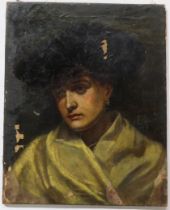 A.J. HEWETT (SCOTTISH SCHOOL)  LASSIE WITH YELLOW COUTIE  Oil on canvas, signed lower right, dated