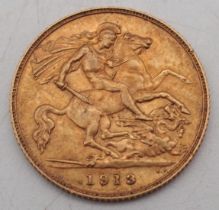 GEORGE V 1/2 Sovereign Coin 1913 Obverse bust of King George V facing left GEORGIVS V D.G.BRITT: