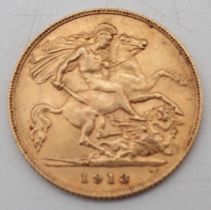 GEORGE V 1/2 Sovereign Coin 1913 Obverse bust of King George V facing left GEORGIVS V D.G.BRITT: