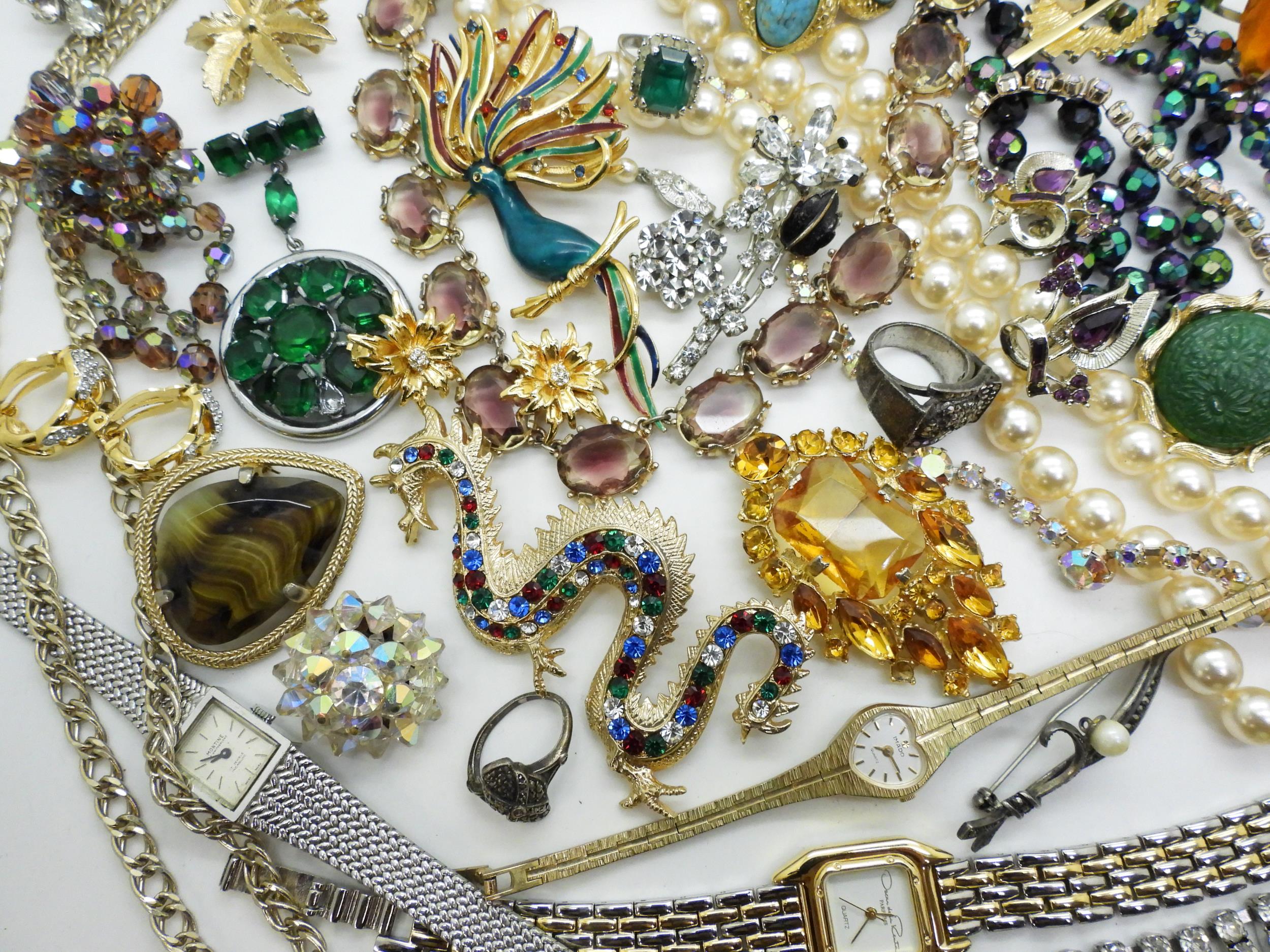 Peacock beads,a watch retailed by Oscar De La Renta, silver and marcasite items, a Montine watch etc - Image 2 of 3