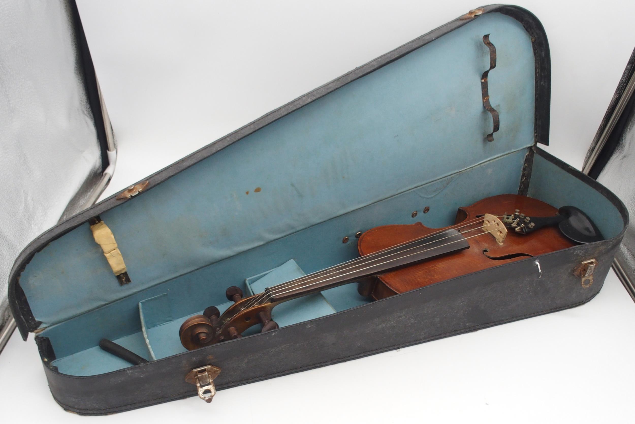 A two piece back violin 35.5cm with case Condition Report:Available upon request - Image 11 of 11