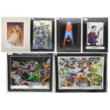 A collection of mounted comic book art prints, signed by their respective artists, including Marc
