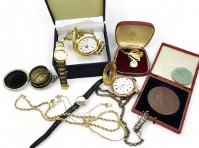 A Victoria 1837-1897 Jubilee medallion, a silver golf bag brooch, a SBS brooch watch, modern