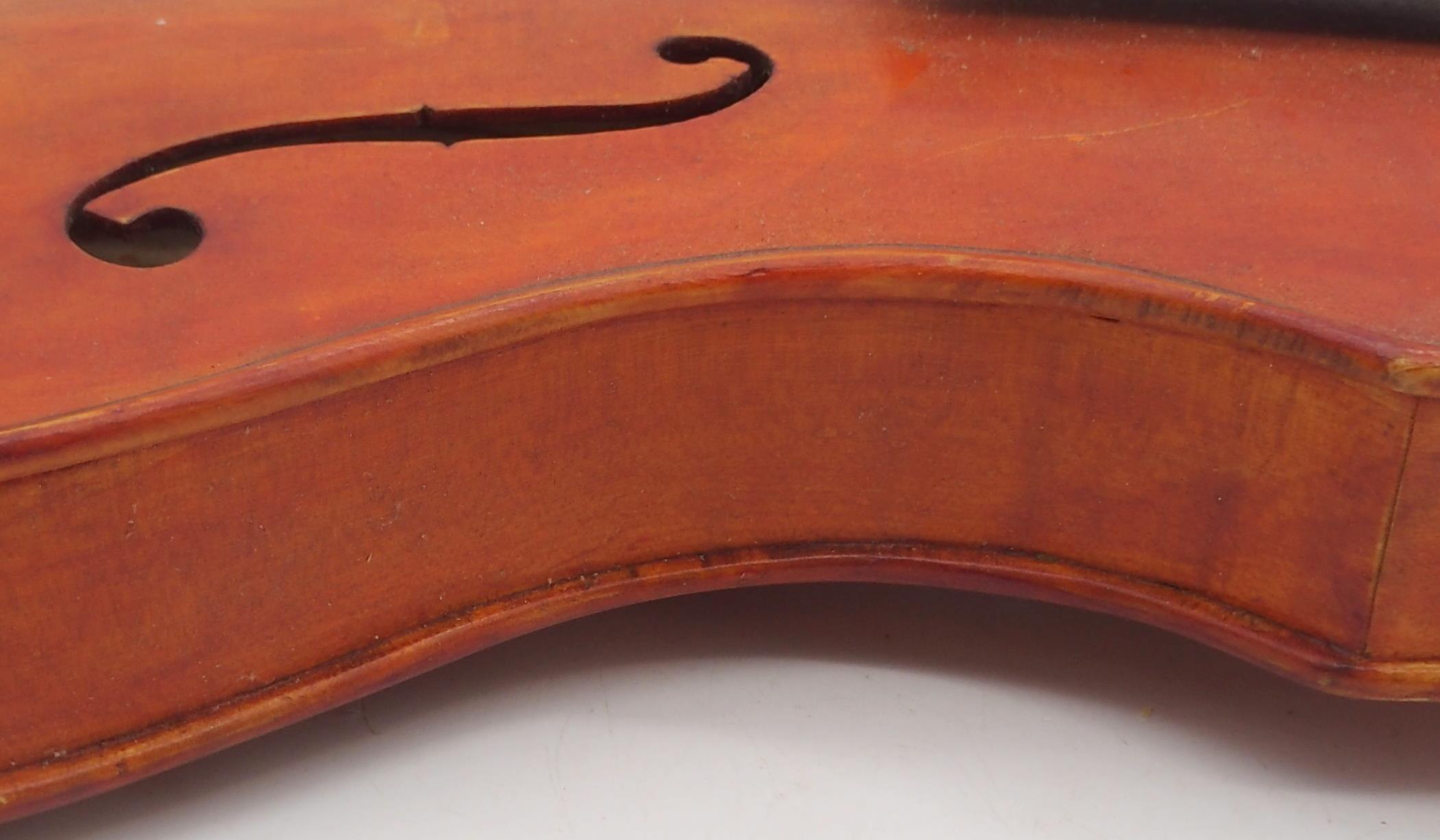 ALEXANDER YOUNGSON a medieval style one piece back violin 35cm bearing label to the interior - Image 7 of 9