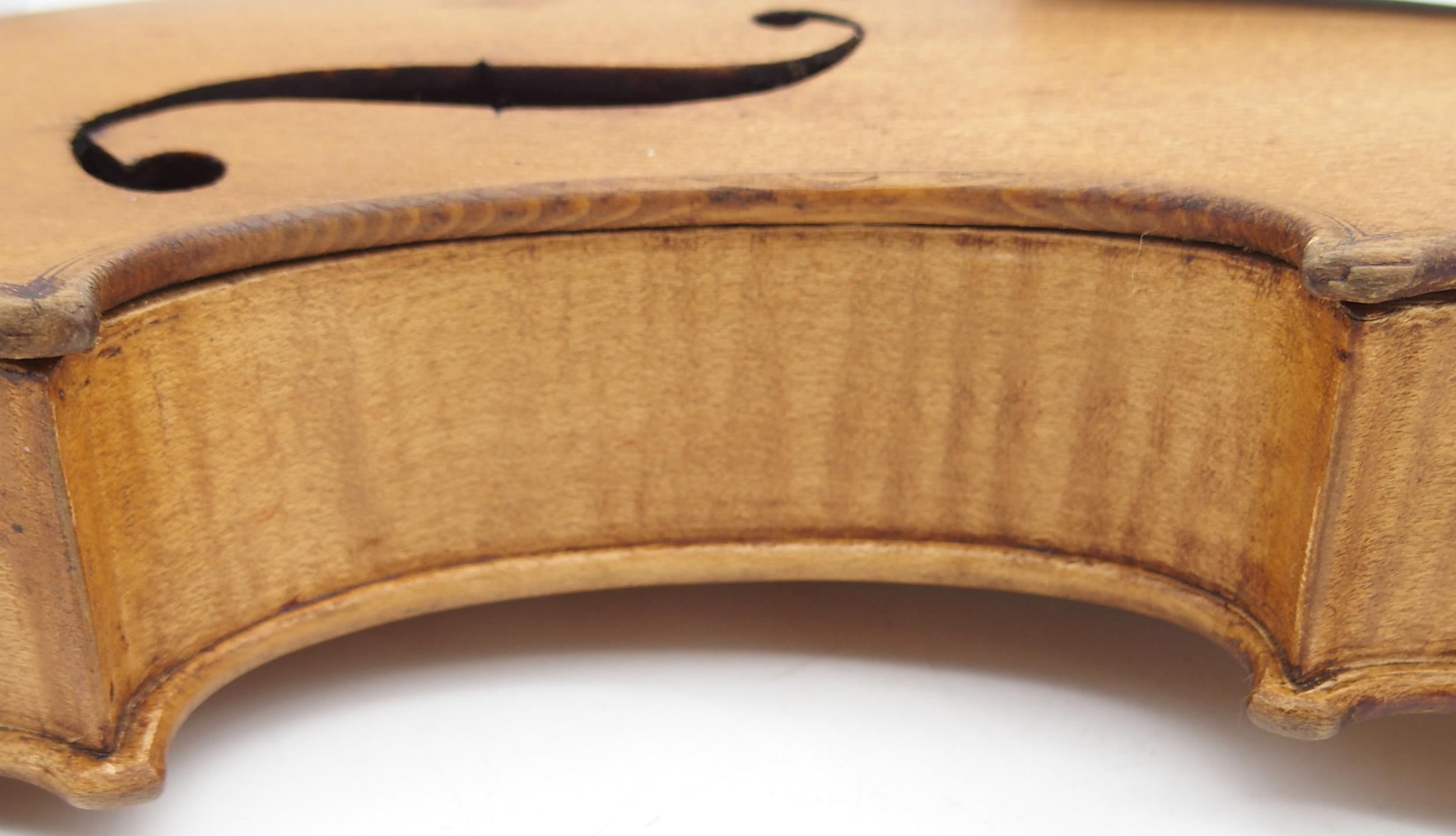 A two piece back violin 35.5cm with a violin case Condition Report:Available upon request - Image 7 of 9