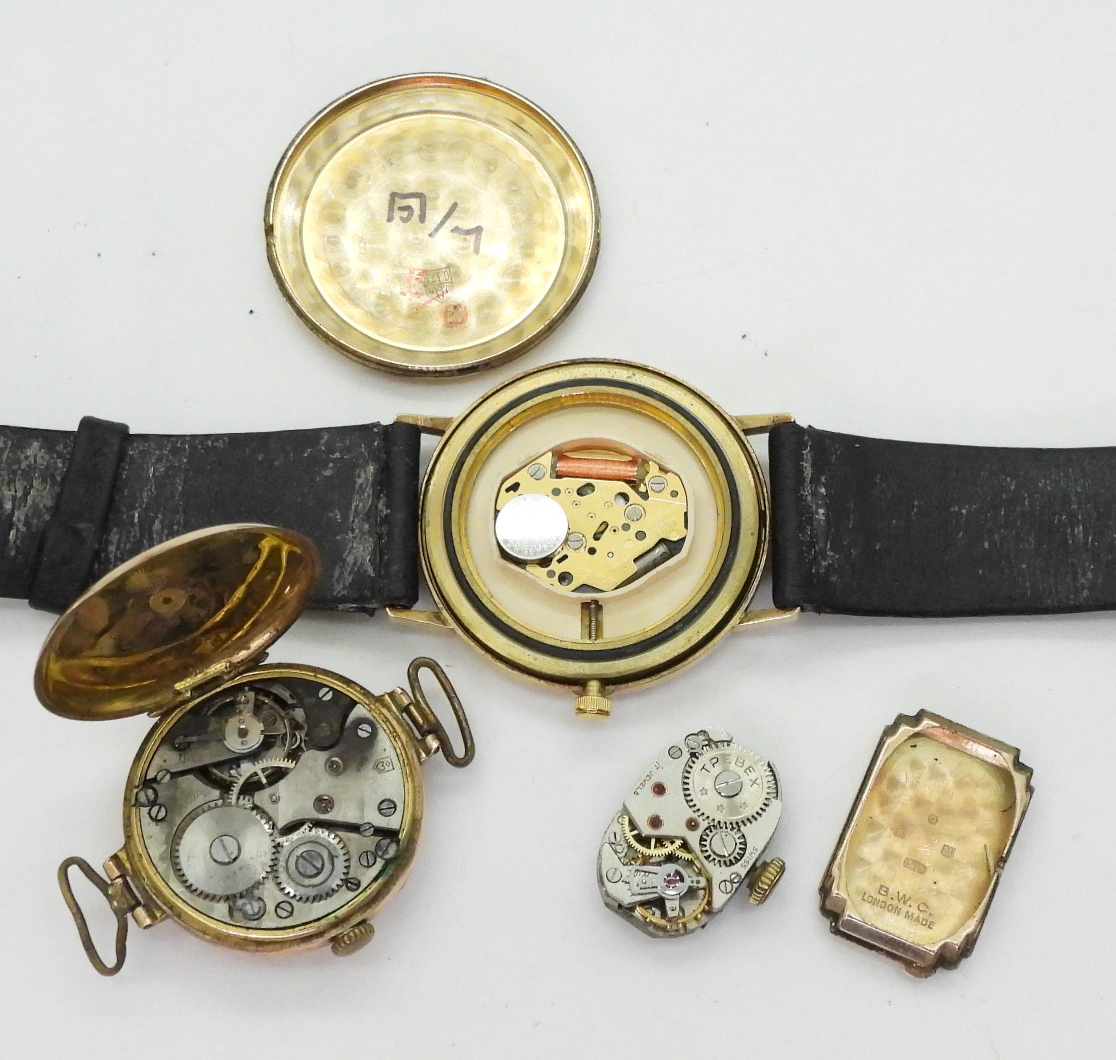 A 9ct gold Accurist watch together with two 9ct gold cased vintage watch heads, weight all - Image 3 of 3