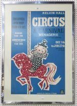 A poster for the Kelvin Hall International Circus and Carnival Menagerie, circa-1960s, framed