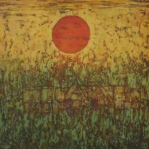 MALAYSIAN SCHOOL  SUNSET OVER THE VILLAGE  Batik, signed lower right 'S. Keng', 44 x 43cm Condition