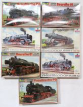 Assorted 1:87/HO-scale model kits by Revell and Esci, together with Hornby 'Mallard' locomotive