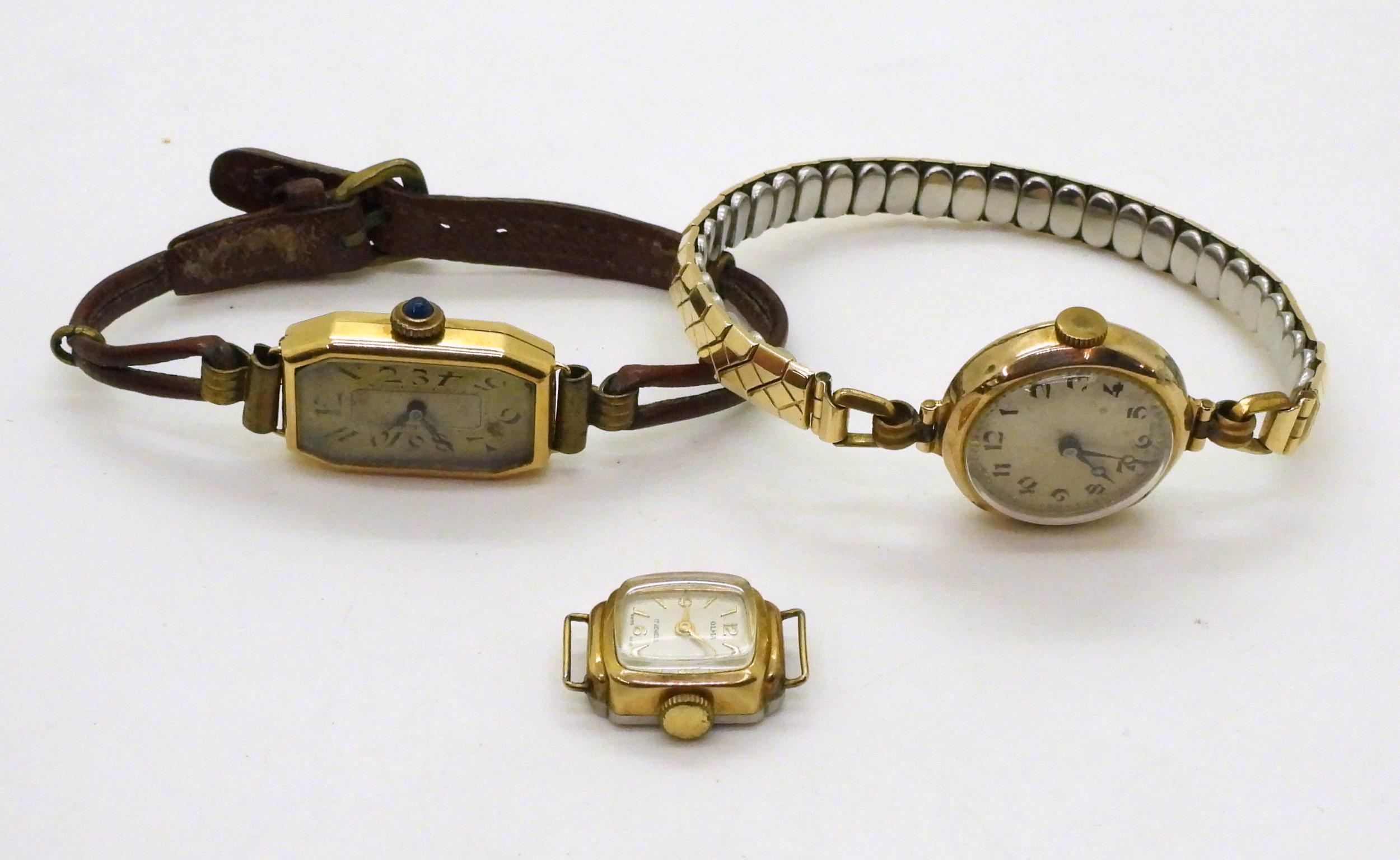 An 18ct gold ladies vintage watch head, weight including strap and mechanism 14.2gms, together - Image 3 of 4