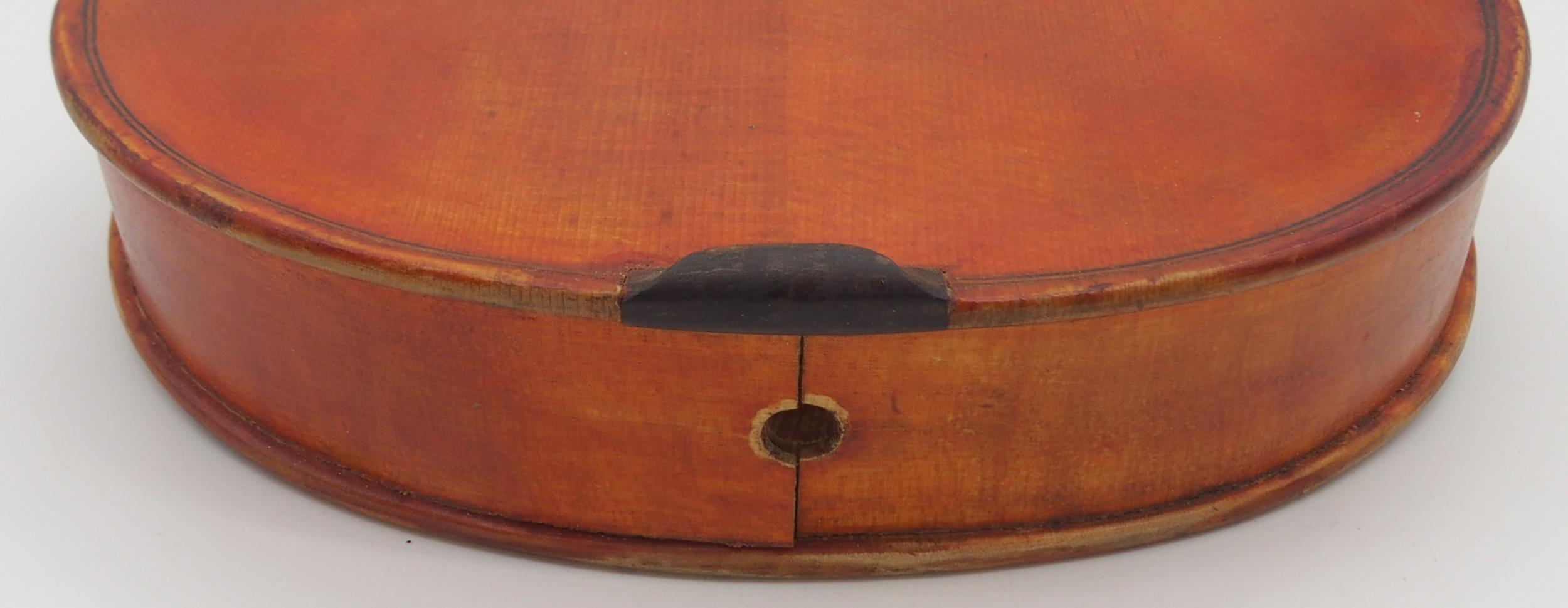 ALEXANDER YOUNGSON a medieval style one piece back violin 35cm bearing label to the interior - Image 8 of 9