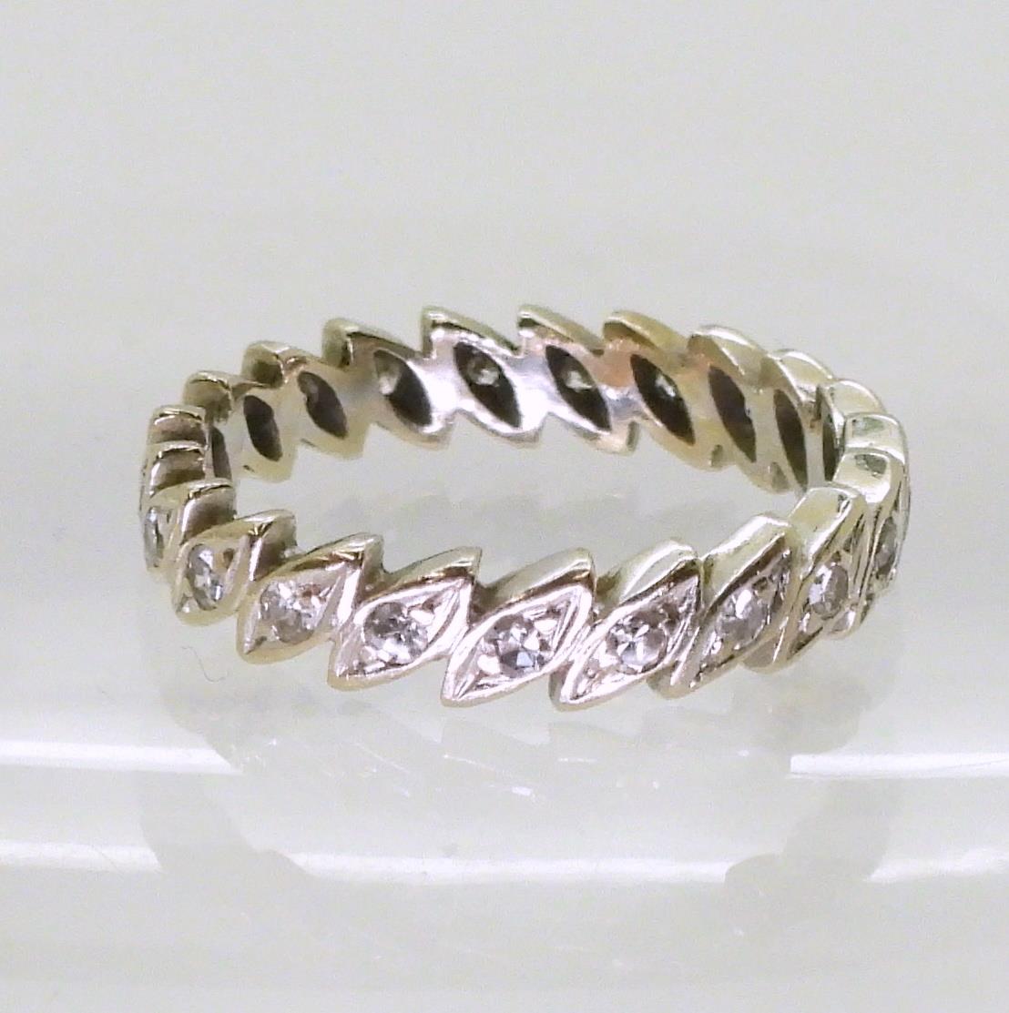 An unusual French 18ct gold, leaf design full eternity ring set with estimated approx 0.40cts of - Image 2 of 3