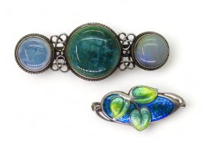 A silver and enamel Charles Horner leaf brooch, together  with an Arts & Crafts Ruskin style