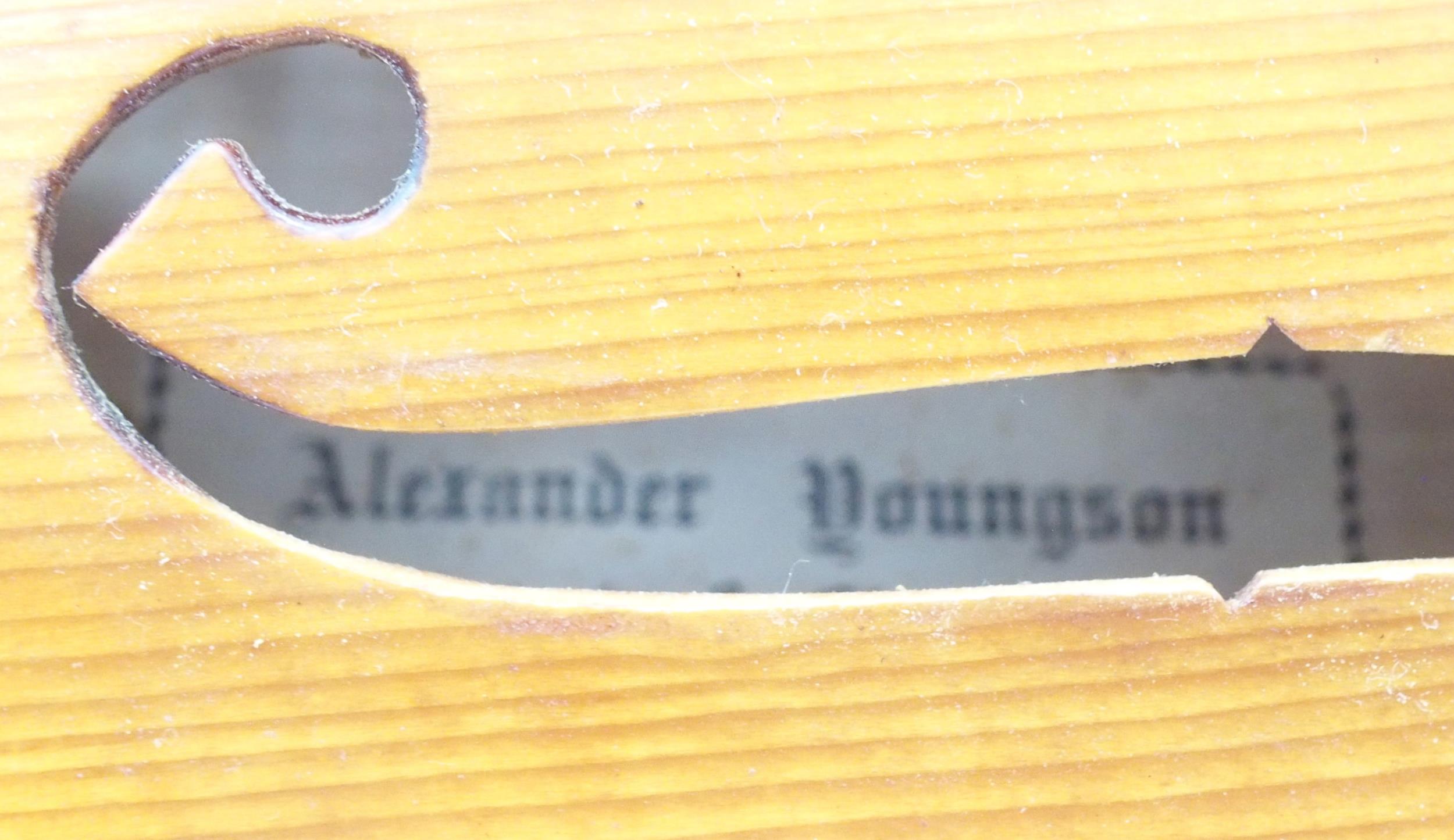 Alexander Youngson a one piece back violin 35.5cm bearing label with inscription to the interior - Image 9 of 10