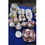 A Royal Albert Old English Rose pattern tea set comprising six trios, cake plate, milk jug and sugar