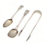 Scottish Provincial; A pair of silver sugar tongs by Thomas Davie, Greenock, a fiddle pattern tea