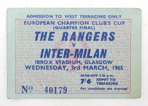 A match ticket for Rangers v. Inter-Milan at Ibrox Stadium, Glasgow, Wednesday 3rd March 1965