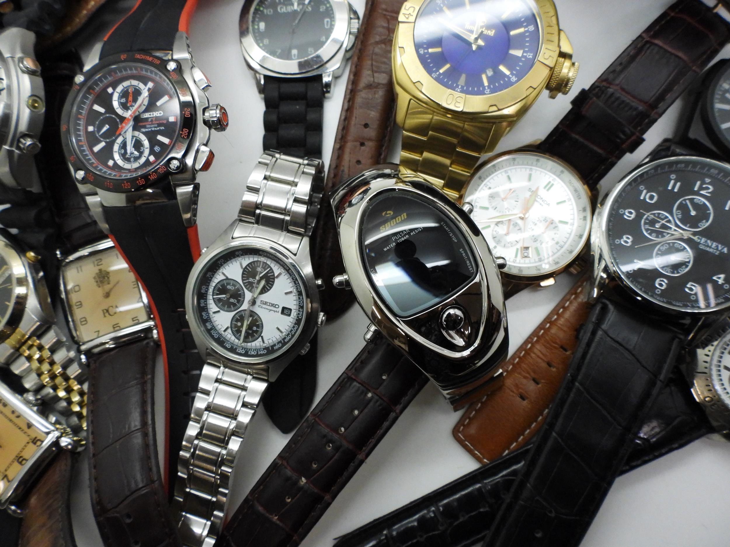 A large collection of fashion watches to include Seiko Chronograph, Nubeo, Sekonda, further Seikos - Image 6 of 6