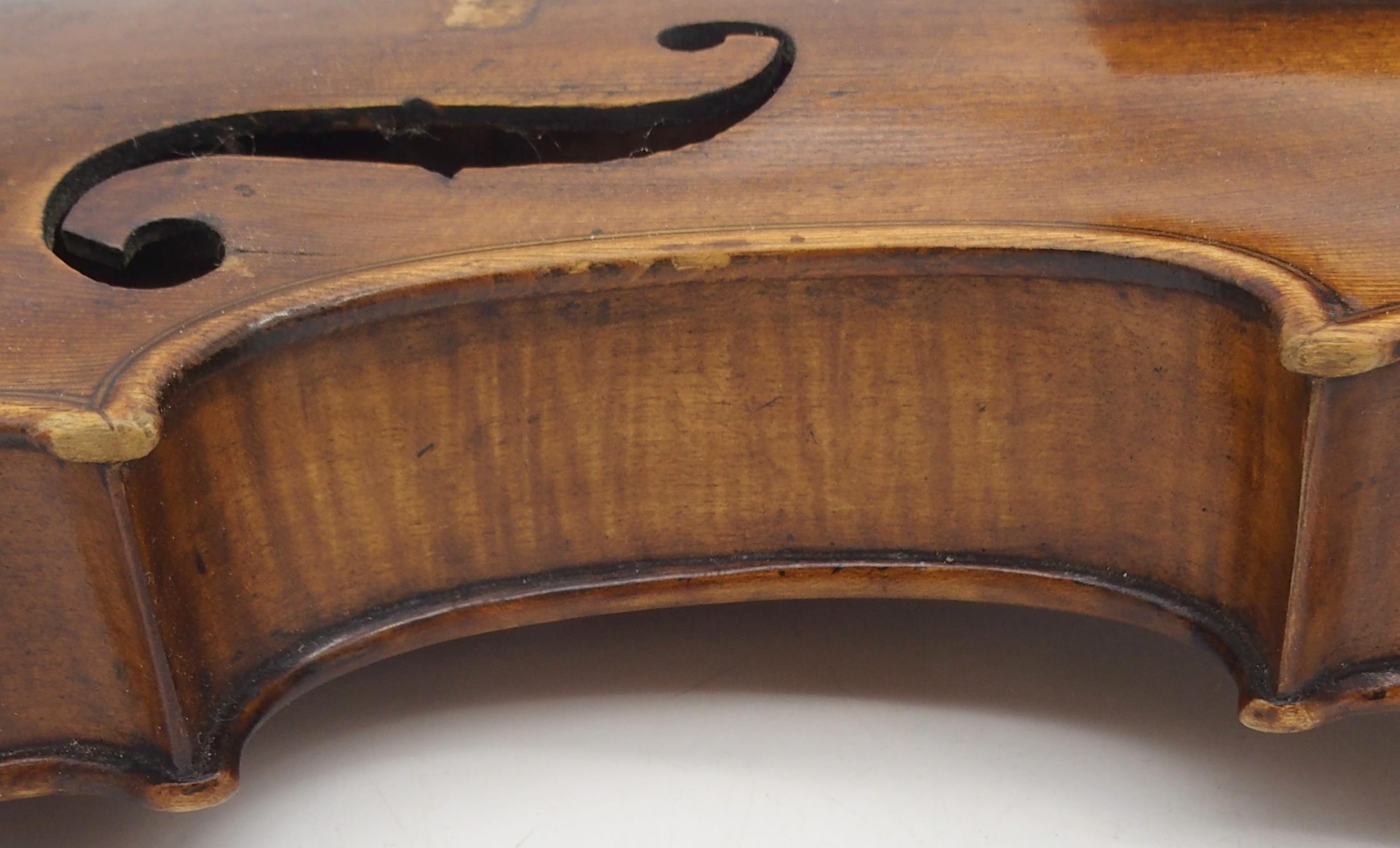 A two piece back German 35.5cm together with an inlaid compartmentalised wooden violin case possibly - Image 7 of 13