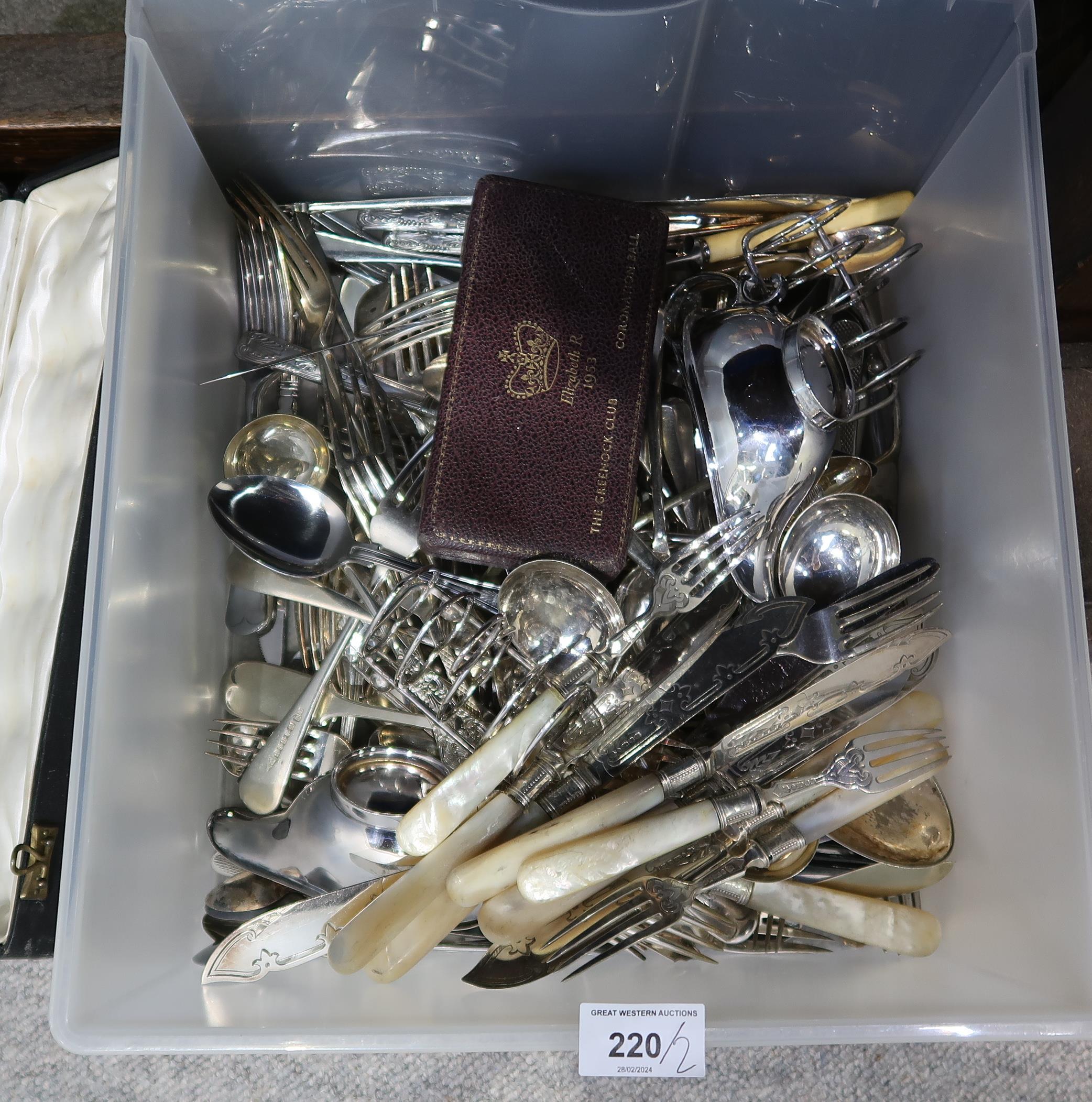 A collection of EPNS including mother of pearl handled cutlery, cut glass decanters and dishes, - Image 2 of 2