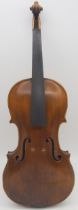 A two piece back German 35.5cm together with an inlaid compartmentalised wooden violin case possibly