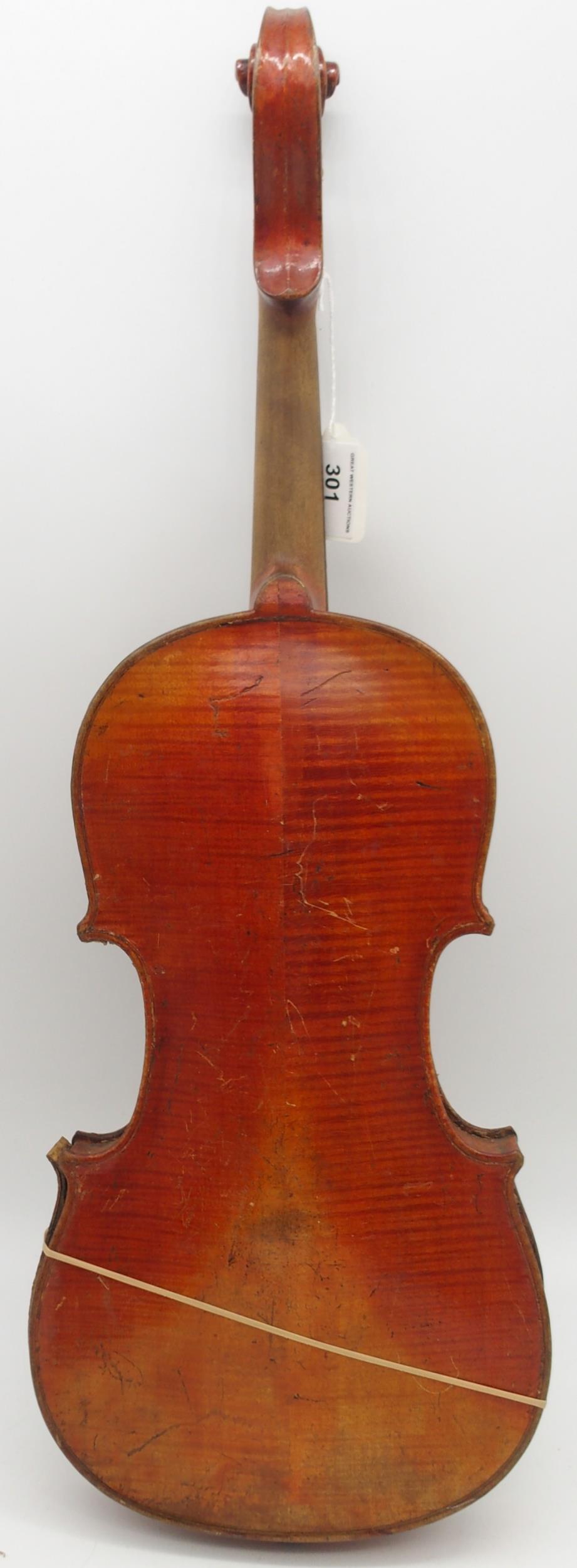 A two piece back violin 35.5cm bearing label with inscription to the interior JOHN S. HARDIE - Image 2 of 12