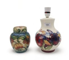 A Moorcroft frilled orchid table lamp together with a Anna Lily ginger jar designed by Nicola Slaney
