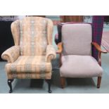 A lot comprising 20th century wing back armchair, 101cm high x 80cm wide x 83cm deep and another