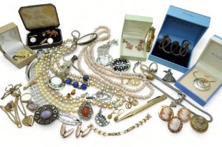 A collection of gold plate mounted shell and lava cameos, a Newbridge Silverware of Ireland bangle