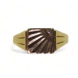 A 9ct gold sunburst pattern signet ring, set with a diamond, hallmarked Birmingham 1963, finger size
