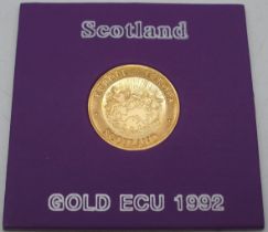 SCOTLAND a rare gold commemorative 200 ECU coin 1992 Obverse - Neptune and Europa flanking a