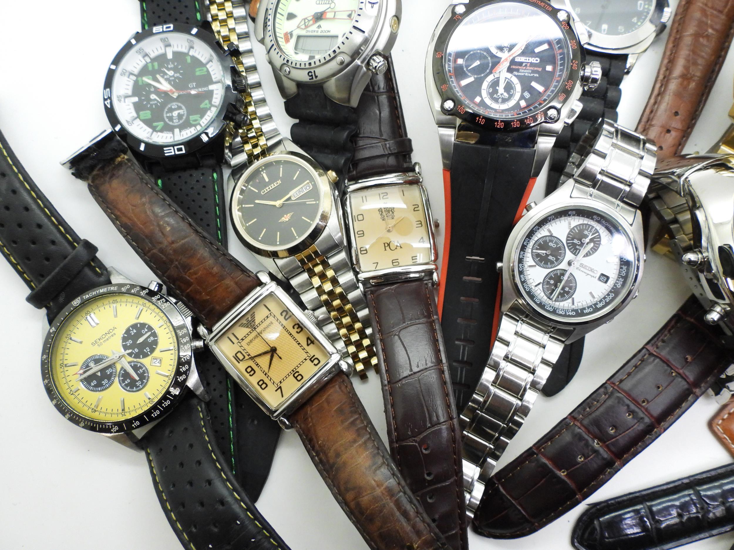 A large collection of fashion watches to include Seiko Chronograph, Nubeo, Sekonda, further Seikos - Image 5 of 6