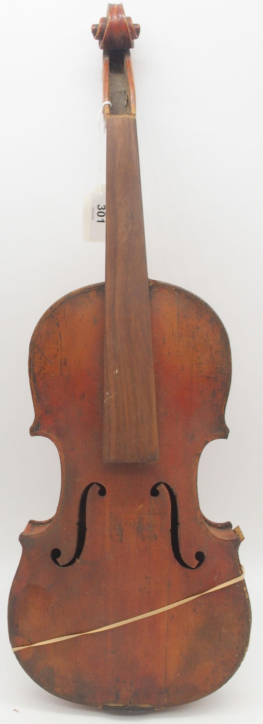 A two piece back violin 35.5cm bearing label with inscription to the interior JOHN S. HARDIE