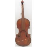 A two piece back violin 35.5cm bearing label with inscription to the interior JOHN S. HARDIE