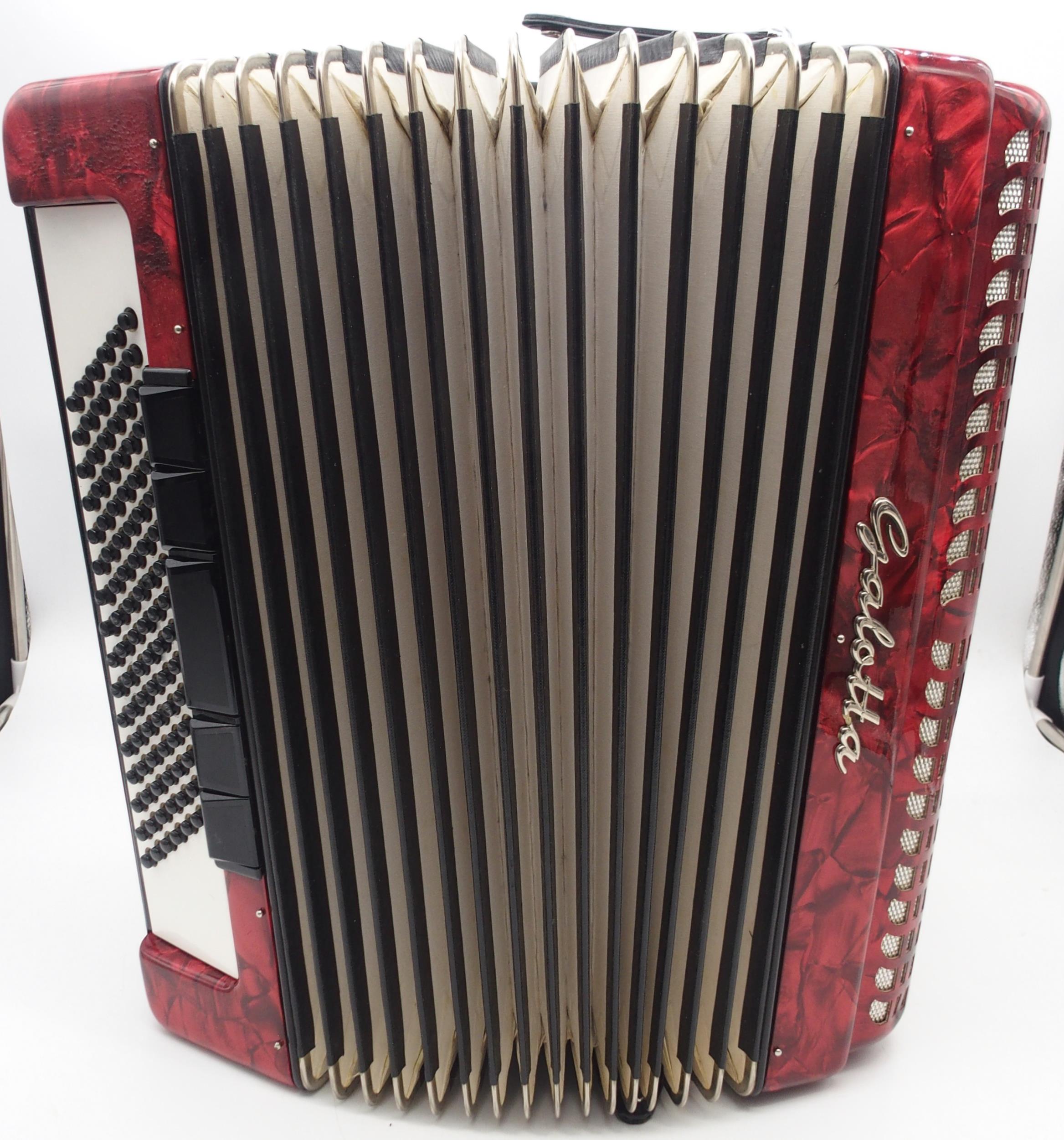 A Galotta IV voice 96 bass 37 key piano accordion in red with a fitted case Condition Report: - Image 5 of 7