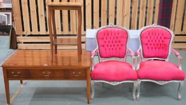 A large mixed lot to include pair of reproduction Louis XVI style armchairs, painted drop leaf