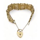 A 9ct gold gate bracelet with a heart shaped clasp, weight 12.1gms Condition Report:Available upon