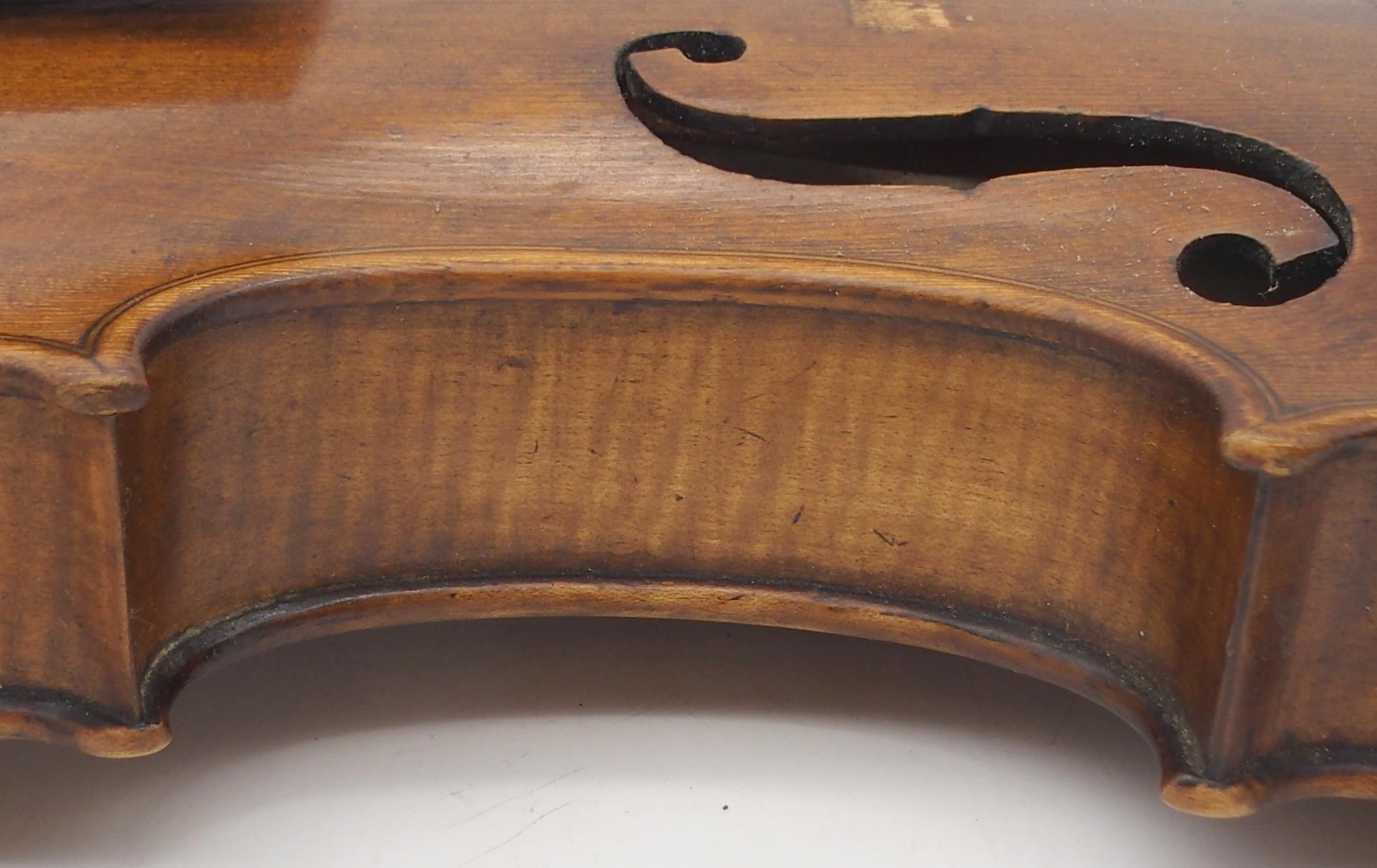 A two piece back German 35.5cm together with an inlaid compartmentalised wooden violin case possibly - Image 5 of 13