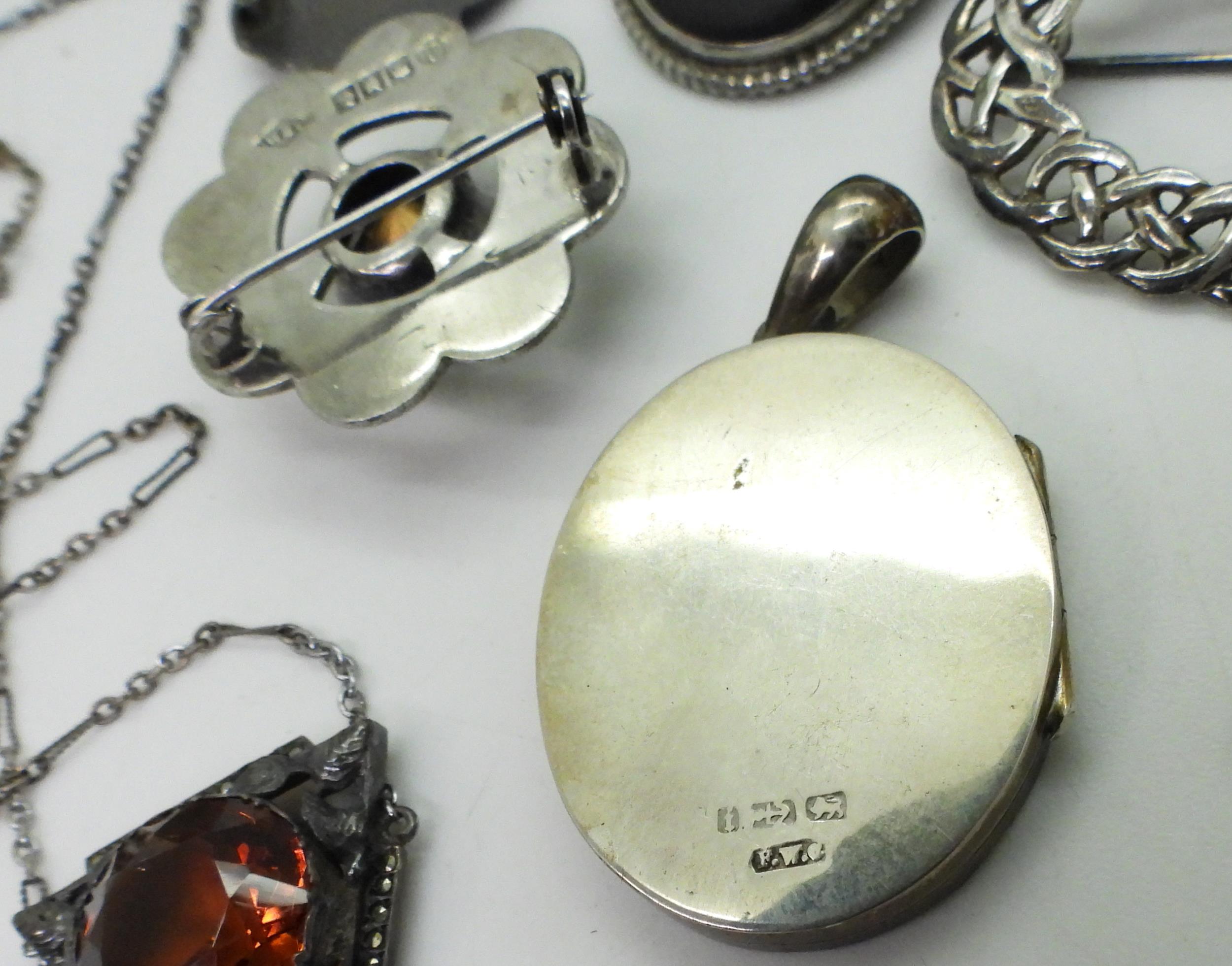 A collection of silver and costume jewellery to include, a citrine and marcasite pendant, an Ortak - Image 3 of 3