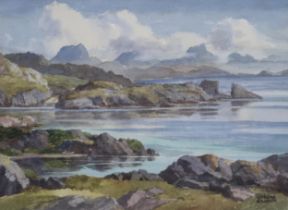 STIRLING GILLESPIE (SCOTTISH 1908-1993)  SPLIT ROCK, SUTHERLAND WITH CULMHOR, CULBEAG AND STALPOLLY