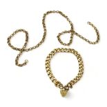A 9ct gold curb chain bracelet, with heart shaped clasp, length 18cm, together with a 9ct gold